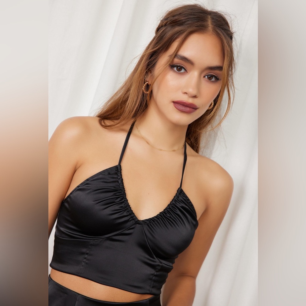 Black Satin Halter Top